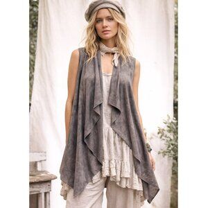 DECA PARIS Sleeveless Vest Cardigan Draped Open Front Gray Lagenlook France US 8